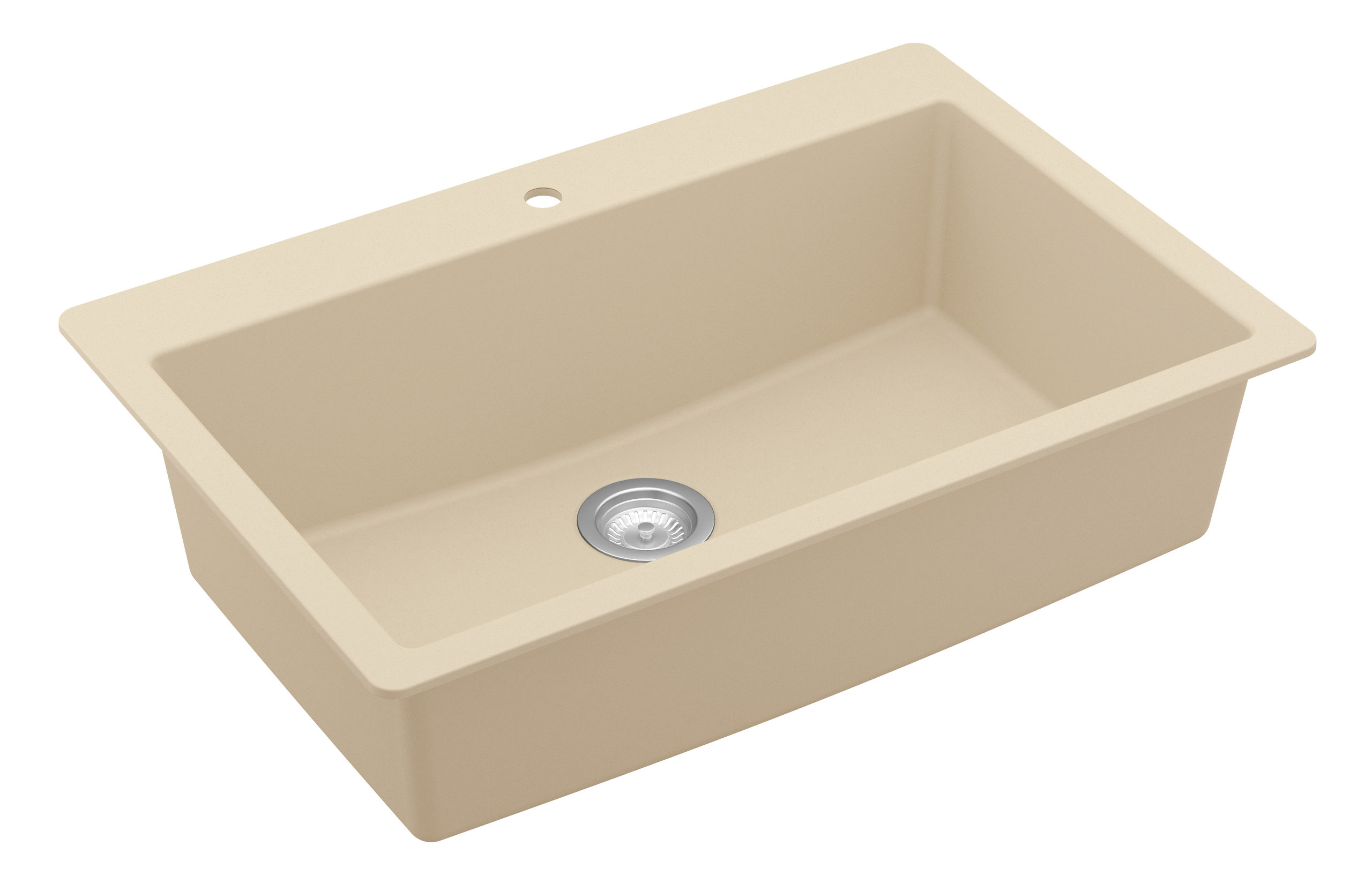 Karran QT-812 Top Mount 33" Large Single Bowl Quartz Kitchen Sink, Bisque