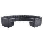 Meridian Furniture - Limitless Velvet Upholstered 13-Piece Modular Sectional, Gray - Invest in your home's comfort with this Limitless 13 Piece Sectional. This modular unit offers tons of flexibility in the number of ways that you can put each piece in the Limitless collection together to get the ideal customized look. Upholstered in grey velvet, this beautiful piece is soft and cool to the touch, so you can feel comfortable from every angle. Button and channel tufting add to this unit's upscale look and contemporary charm.