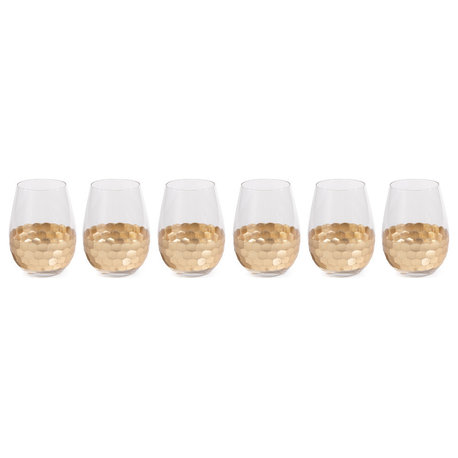 Vittorio Stemless Gold Wine Glasses, Set of 6, Gold