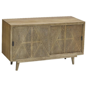 Furniture of America Kanan Art Deco Solid Wood Sliding Door Buffet in Brown