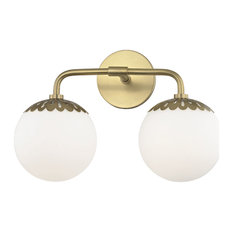 Paige Bath Bracket, 2-Light, Antique Aged Brass, Opal Glass Shade, 15"W