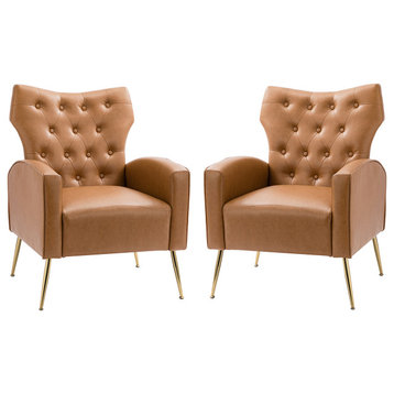38" High Comfy Armchair With Metal Legs, Set of 2, Camel