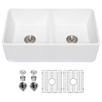 32"Lx20"W Double Basin Kitchen Sink with Basket Strainer