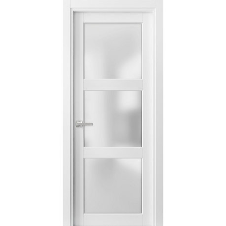 Pantry Door with Hardware | Lucia 2552 White Silk with Opaque Glass-32 x 80