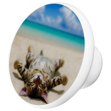 Cat On Beach Ceramic Cabinet Drawer Knob