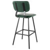 Lumisource Foundry Barstool, Green PU Leather, Green Stitching, Set of 2