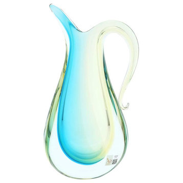 GlassOfVenice Murano Glass Sommerso Pitcher Vase - Amber Aqua
