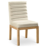 Meridian Furniture - Evelyn Upholstered Dining Chair, Cream, Velvet, Natural Finish - Transform your dining area with the Evelyn dining chair, featuring luxurious cream velvet upholstery. Supported by rich natural solid ash wood legs and detailed with deep channel tufting, this chair exudes both durability and opulence. The 460 GSM velvet offers a sumptuous texture, while the contemporary design ensures it makes a striking addition to any space. This chair seamlessly blends style and comfort, perfect for creating a refined dining experience.