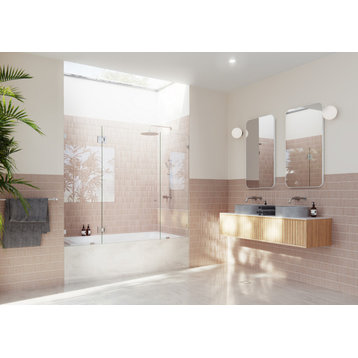 58.25"x71" Frameless 3 Panel Inline Bathtub Shower Door, Brushed Nickel