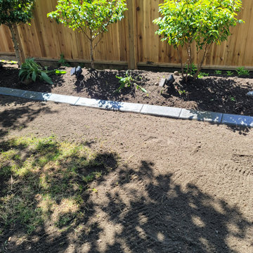 Charcoal on charcoal stamped concrete edging. Victoria BC