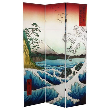 6' Tall Double Sided Hiroshige Room Divider, Sea at Satta/Teahouse