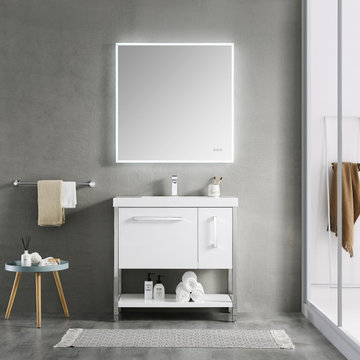 Glossy White Luxury Vanity with LED mirror