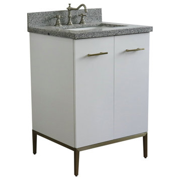 25" Single Sink Vanity, White Finish With Gray Granite And Rectangle Sink