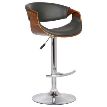Armen Living Butterfly Modern Faux Leather Bar Stool in Gray and Walnut