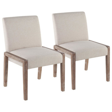 Carmen Chair, Set of 2, White Washed Wood, Beige Fabric
