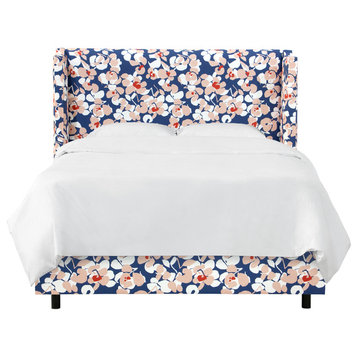 Nicolette Wingback Bed, Color Block Floral Navy Blush, Full