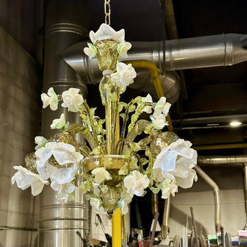 2 Murano Glass Floral "Blooming Roses" Chandeliers