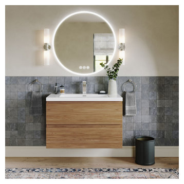 Beacon Bath Vanity, Natural Oak, 36", Single Sink, Floating