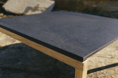 Slate and beechwood coffee table