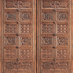 Indian Style Hand Carved Mahogany Prehung Double Door - Front Doors
