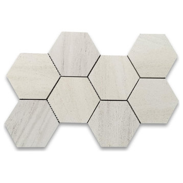 Moleanos Beige Golden Beach Limestone 5 inch Hexagon Mosaic Tile Honed, 1 sheet