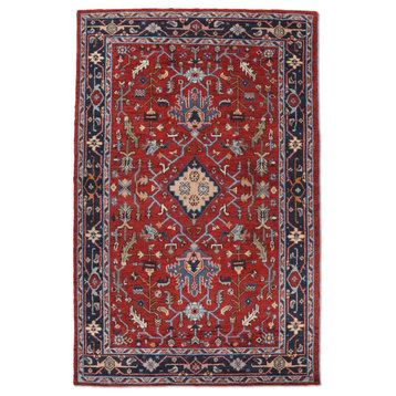 Hand Knotted Afghan Silk And Wool 3'x5' Area Rug Oriental Red Blue AF0120