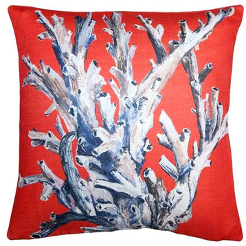 Tracy Upton Ocean Reef Coral on Red Throw Pillow, 20"x20"