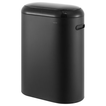 13.2-Gallon Slim Oval Motion Sensor Touchless Trash Can, Touch Mode,Silver,Black