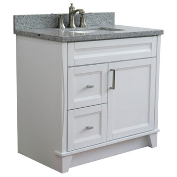 37" Single Sink Vanity, White Finish With Gray Granite