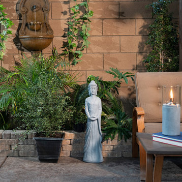 32" Tall Cement Standing Buddha Outdoor Garden Statue