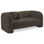 Meridian Furniture - Emory Boucle Fabric Upholstered Upholstered Loveseat, Brown - The Emory Loveseat draped in the rich brown boucle fabric is a sight to behold. Its captivating elegance is matched only by its comfort, making it the epitome of style and relaxation. The texture of the fabric adds depth and dimension to the loveseat, making it a stunning addition to any room. With its sleek design and cozy feel, the Emory Loveseat is the perfect place to unwind and indulge in a moment of pure luxury.