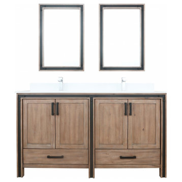 60" Double Sink Bathroom Vanity, Rustic Barnwood, Base Cabinet With Matching Mirror No Top