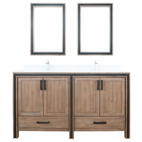 60" Double Sink Bathroom Vanity, Rustic Barnwood, Base Cabinet With Matching Mirror No Top