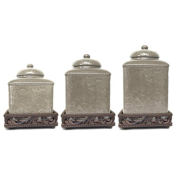 Savannah Canister and Base Set, Taupe, 6 Piece