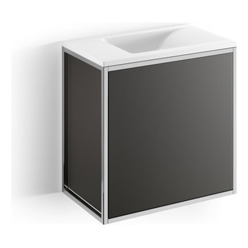 Wall Mounted Single Sink Bathroom Vanity Walnut/ Black