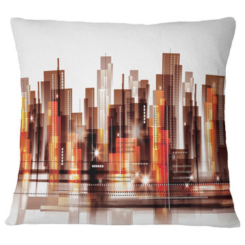 Brown City Skyline Cityscape Throw Pillow, 16"x16"