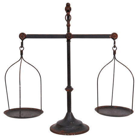 Decorative Antique Iron Balance Scale With Bird, Black