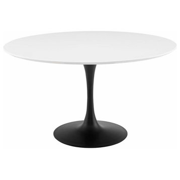 Modway Lippa 54" Round Modern Wood Dining Table in Black/White