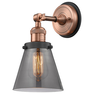 Small Cone 1 Light Sconce, Antique Copper, Plated Smoke