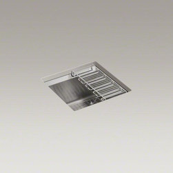 KOHLER 8 Degree Under-mount Bar Sink With Bottom Bowl Rack and Wine Rack - Bar Sinks