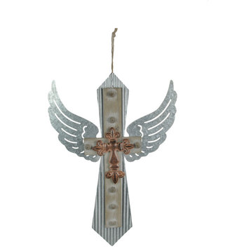 Galvanized Metal Winged Cross Handmade Decorative Rustic Hanging Wall Decor