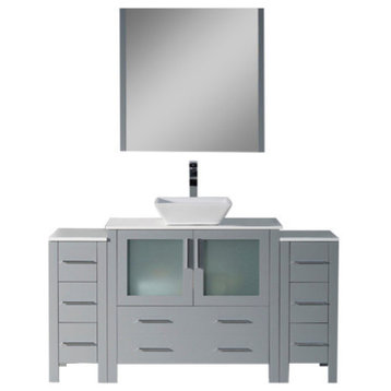 Sydney 60" Vanity Set With Vessel Sink and Double Side Cabinets, Metal Gray