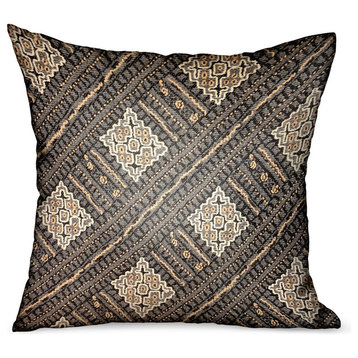 Pewter Lattice Charcoal Geometric Luxury Outdoor/Indoor Throw Pillow 24"x24"