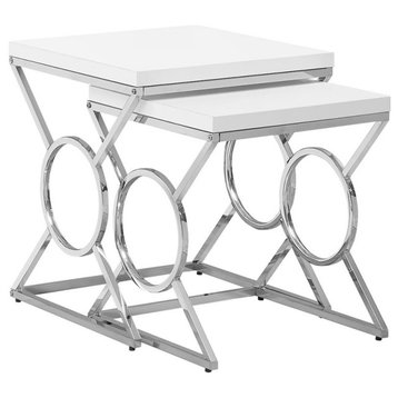 Nesting Table Set Of 2 Side End Accent Bedroom Metal Glossy White