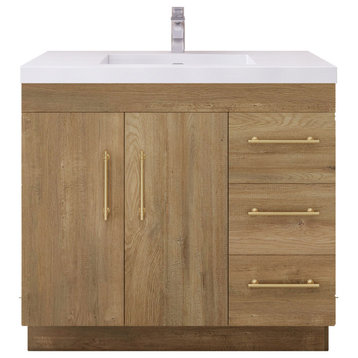 Rosa 36" Freestanding Vanity with Reinforced Acrylic Sink (Right Side Drawers), Oak