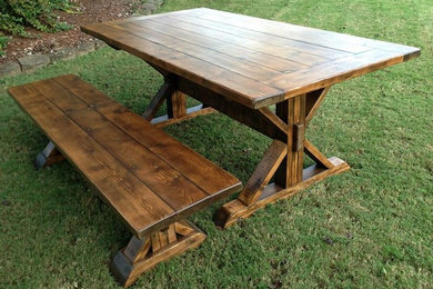 Distressed Heart Pine Farm Table & Bench