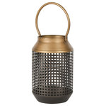 Elk Home - Rawmarsh Lantern Small - The Rawmarsh lantern marries classic style with modern finishes. Its metal, mesh style body allows the candlelight to cast outwards, creating atmospheric illumination. This design comes in a matte black finish with brass rim and handle. The Rawmarsh can be grouped in twos or threes for added impact.
