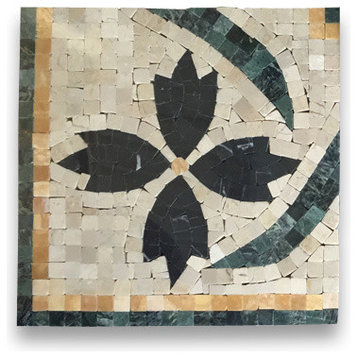 Marble Mosaic Border Decorative Tile Clover Nero 7.9x7.9 Polished, 1 piece
