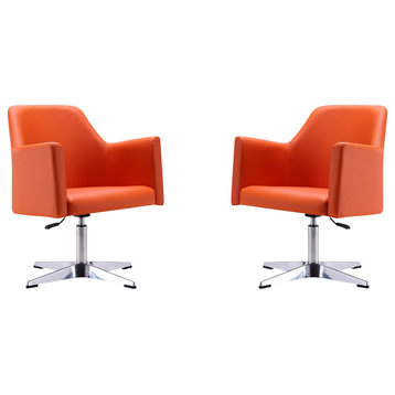 Pelo Faux Leather Adjustable Swivel Accent Chair, Orange, Set of 2