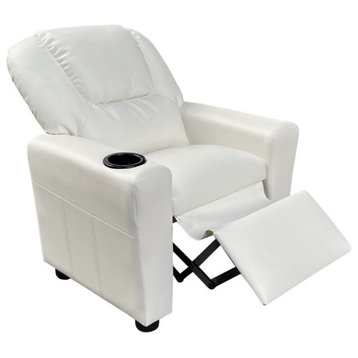Marisa PU Leather Kids Recliner Chair with Cupholder, White